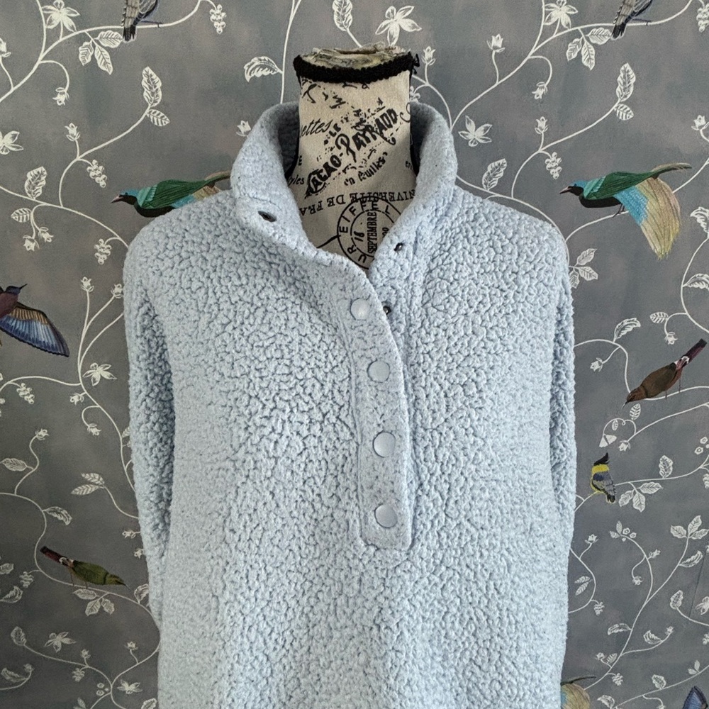 Aerie Cloud Sherpa Cloud Fleece Jacket Light Blue Quarter Snap Pullover women S